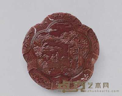 乾隆 剔红开光人物纹梅形盒 宽24.2cm